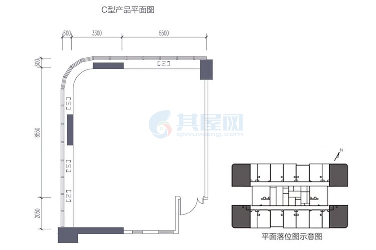 三期14号楼C户型-3房2厅1厨2卫-建面约122.00㎡