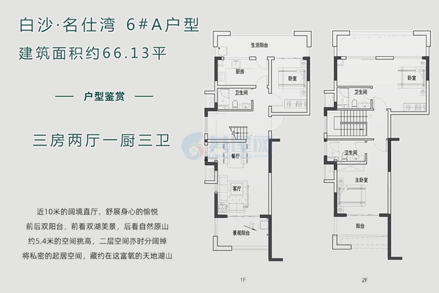 6#A户型-建面66.13平米-三房两厅